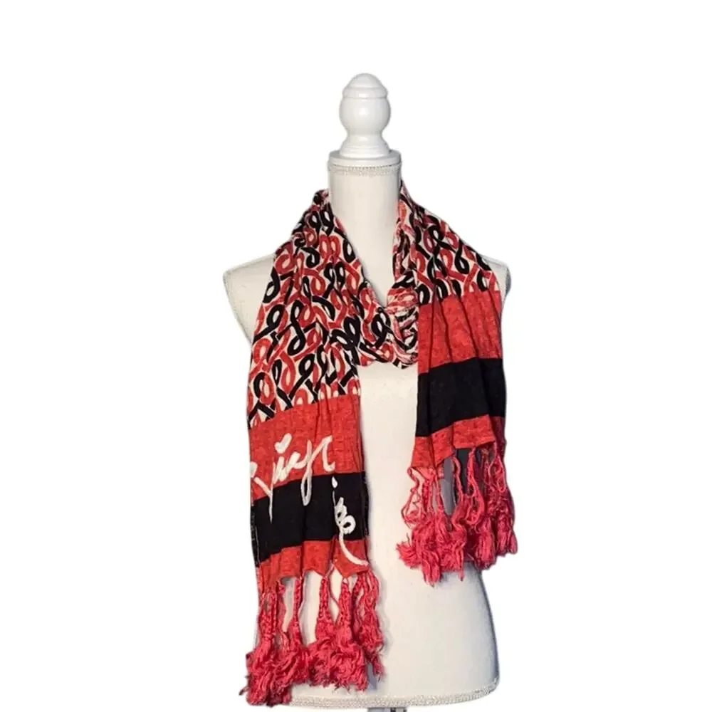 RARE! Orig Juicy Couture Y2K Red Navy White Chain Heart Scarf Fall Winter Snow